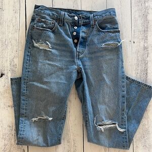 Levi's Blue Straight Jeans with Distressed Details